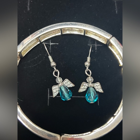 Silver/Blue Angel Earrings & bracelet - Picture 1 of 3